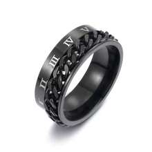 Titanium Stainless Steel Chain Spinner Finger Ring, Men's Black Gold Punk Finger Ring - Preto - View 1