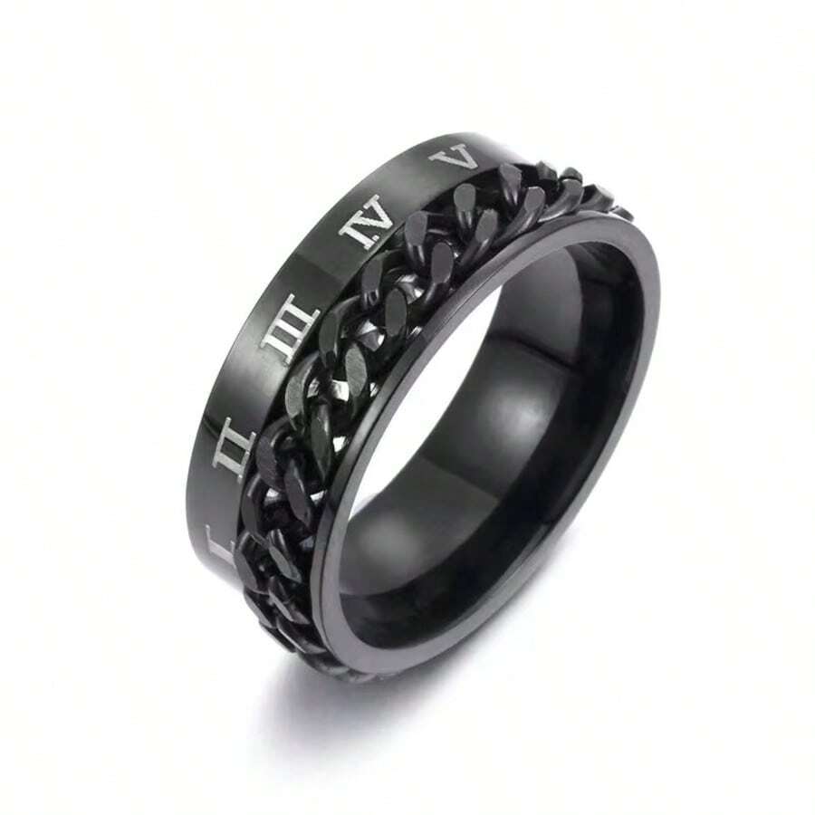 Titanium Stainless Steel Chain Spinner Finger Ring, Men's Black Gold Punk Finger Ring - Preto - View 1