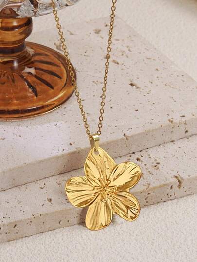 1pc Fashion Gold Floral Pendant Necklace, Single/Multi-Layer Chain Design, Suitable For Daily, Vacation, Party Wear, Gift (Beads Quantity Random)