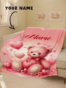 Personalized Text Blanket With Cute Bear Pattern, Newborn Baby Memorial Throw Blanket, Lightweight Milestone Blanket - Multicolor - View 14