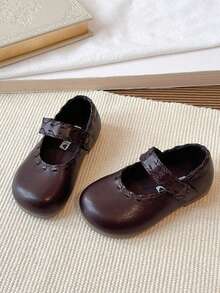 1 Pair Brown Patterned Cute Fashionable Pearl Design Soft Bottom Non-Slip Flat Baby Toddler Shoes, Suitable For Spring, Summer, Autumn And Winter - Brown - View 5