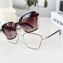 MELINDA FASHION Women's Fashion Sunglasses Clip-On 2-In-1 Frame + Sunglasses Perfect Gift For Friends For Everyday Use - 鏽棕色 - 查看 7