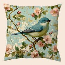 1 chiếc vỏ gối trang trí bằng vải nhung mềm mại, in họa tiết hoa và chim tối giản, in một mặt, có khóa kéo - Có thể giặt máy, phù hợp với nhiều phong cách phòng, gối trang trí - Không thêu. - Nhiều màu - Xem 9