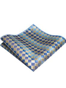 1/2/3/4/5 Pcs Men's Blue Plaid Necktie, Pocket Square, Silver Tie Clip, Cufflinks And Lapel Pin Combination Set, For Workplace, Business, Meetings, Weddings - Baby Blue - View 16