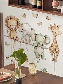 1pc Cute Small Cartoon Animal Bow Decor Wall Sticker, Giraffe, Elephant, Lion, Removable Wall Decal For Bedroom, Living Room - 1PC - View 5