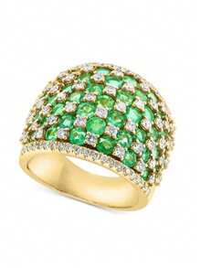 奢华复古金色铜质宽戒圈戒指，镶嵌闪亮绿色合成锆石，优雅永恒的女士戒指，完美贴合 - 綠色 - 查看 1