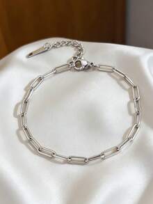 1件简约朋克风不锈钢圆蛇形扁平手镯，适合日常佩戴，情侣礼物 - 迴紋針手鍊 - 查看 5