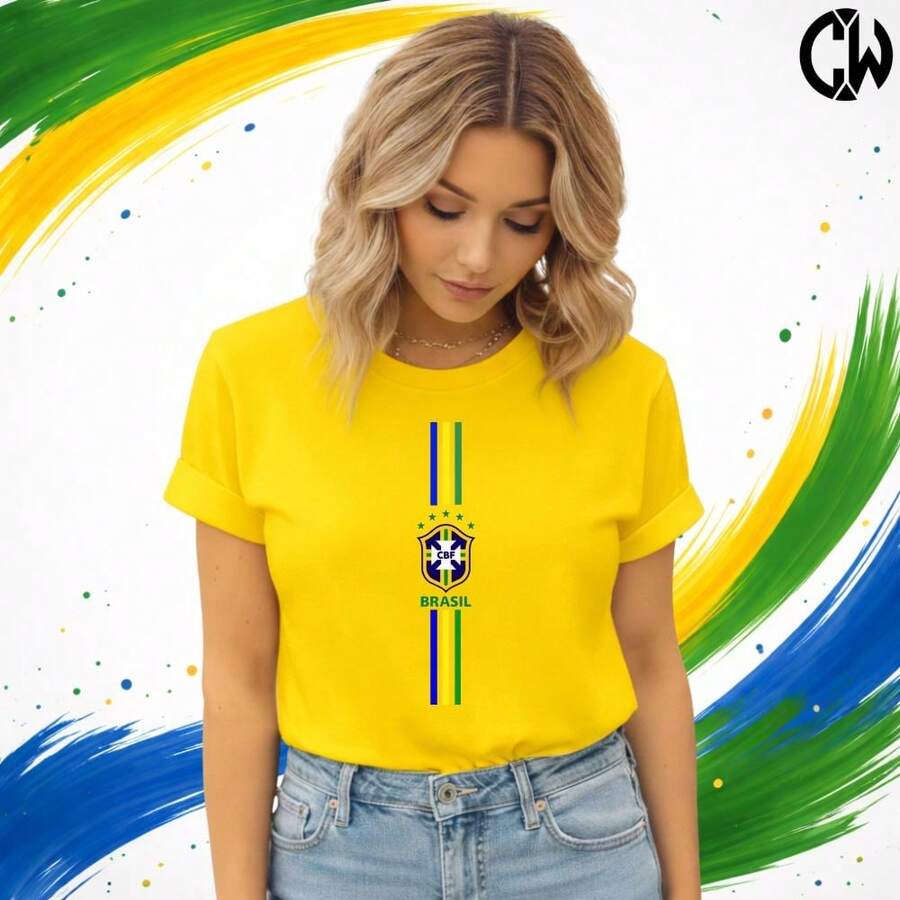 Women's T-Shirt Brazil World Cup 100% Cotton Shields New Release - 黃色 - 查看 1