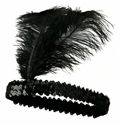 Faixa Tiara Paete Pena Melindrosa Cabare Charleston Fantasia Preto