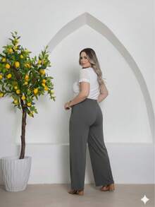 Duna Plus Size Wide-Leg Pants - 深灰色 - 查看 2