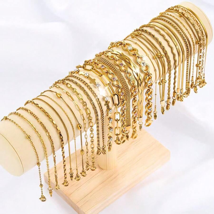 Women's Fashion Stainless Steel Chain Bracelet, Fade-Resistant Jewelry - Multicolor - View 1