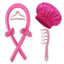 6件/5件/4件装 Mcbki 睡眠美发造型工具套装，无需加热的卷发棒+睡眠帽+Z字梳，丝质睡眠帽，弹性睡眠帽，女士护发，长发造型工具，DIY 懒人卷发，打造自然波浪和蓬松卷发，适合过夜使用，旅行必备，奢华护发礼品 - 彩色 - 查看 34