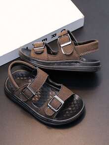 1 Pair Boys Girls PU Leather Sandals Slip-On Shoes Casual Fashion Flat Shoes Non-Slip Baby Toddler Walking Shoes Anti-Kick Breathable Comfortable Not Stuffy Children Sports Shoes Retro Campus Student Indoor Outdoor Play Stage Performance Shoes Suitable For Spring Summer Autumn - Brown - View 6