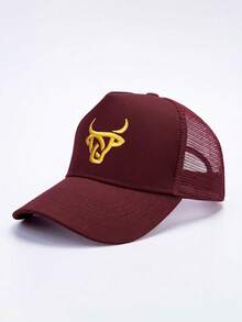 1 Piece Men's Bull Horn Embroidered Baseball Cap, Outdoor Sports Trucker Hat, Adjustable Mesh Sun Protection Cap - 彩色 - 查看 4