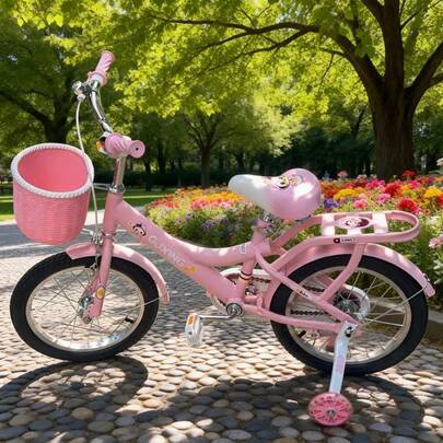 Bicicletta da 16 pollici con cestino anteriore e rotelle di supporto, bici da passeggio, colore casuale