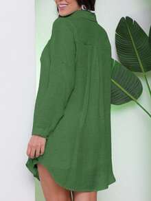 Women's Beach Cover-Up Set: Long-Sleeved Shirt And Shorts - Summer - 深綠色 - 查看 3