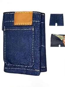1pc Foldable Blue Denim Mini Wallet Jeans Style With Two Back Pockets, Card Holder Coin Purse Unisex, Novelty Gift For Men Women - View 3