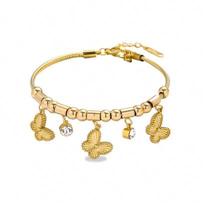 Gold Plated Cubic Zirconia Butterfly Bracelet, Colorful Zirconia Bracelet, Luxury Elegant Jewelry For New Year, Suitable For Wedding, Dating Gift, Daily Matching