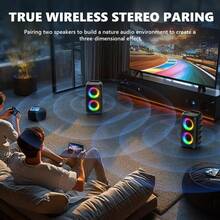 无线音箱带低音炮，大功率扬声器，立体声扬声器，户外无线音箱，派对迪斯科灯，带LED氛围灯，TWS真无线立体声，MicroSD卡槽，AUX接口，麦克风 - 黑色 - 查看 9