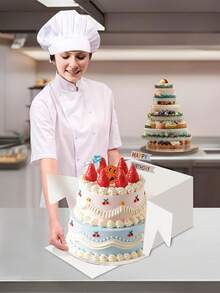 5pcs/Set Cake Boxes With Cake Stands, 2 Packs Disposable Cake Boxes, Cake Carriers, White Bakery Boxes With Window For Cookies, Pies, Cupcakes, Pastries (3 Sizes: 8 Inch, 10 Inch, 12 Inch) - View 3