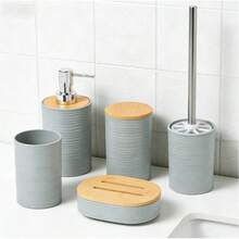 Modern Luxury Wave Pattern 5-Piece Bathroom Vanity Set, High-End Bathroom Accessories Set, Multiple Colors Available - Grey - View 12