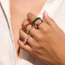 VKHK 1枚18K镀金不锈钢全钻立方氧化锆镶嵌单枚戒指，适合男士、女士、情侣佩戴，日常佩戴及婚礼场合皆宜，亦可作为礼物。 - 鑽戒 - 查看 4