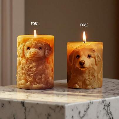 金毛犬圆柱蜡烛硅胶模具，可爱金毛犬浮雕圆柱蜡烛模具，树脂石膏模具，温柔金毛犬圆柱蜡烛装饰礼品
