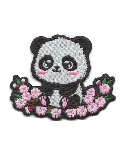 1pc Cherry Blossom Panda Patch Kawaii Cutesy Bear Embroidered Iron On