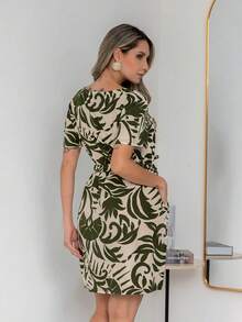 Vestido Feminino Estampado Casual com Amarração na Cintura Leve e Moderno 2320 - Verde - Visão 6