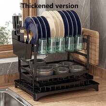 3-Layer Stainless Steel Dish Drying Rack Automatic Drainage Organziers Storage With Bowl/Bowls,Cup,Spoon,Chopsticks,Plate,For Kitchen Essentials|Kitchen|Home Décor|Kitchen Deccor,Escurridor De Platos Para Fregadero,Home Accesssories,Apartment Essentials,Party Supplies,Shoe Rack,Home Organaizer,Closet Organzation,Mothers Day Gift - 加厚款 - 查看 2