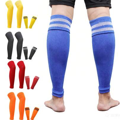 1 Pair Kids Over-The-Knee Football Leg Warmers, Breathable Sports Calf Leg Warmers, High Elastic Striped Compression Leg Sleeves, Suitable For Children Aged 8-14 For Outdoor Sports