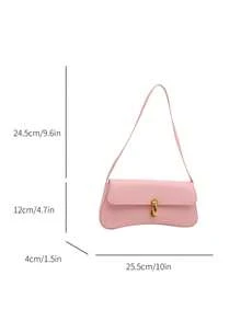 时尚纯色金属装饰单肩包，简约优雅风格，适合购物、携带钱包，适合年轻女性、大学生、上班族女性。非常适合办公室、大学、工作、商务、辛勤工作、户外活动、旅行和郊游。 - 粉色 - 查看 4