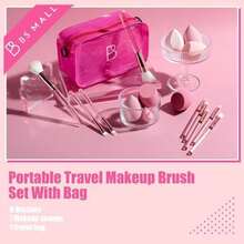 BS-MALL 9 Pcs Travel Makeup Brush Set With 7 Pcs Makeup Blending Sponge, Foundation Brush, Mini Makeup Sponge & Case, Luxury For Flawless On-The-Go Beauty, Face, Eyes & Precision Blending - / - 查看 6