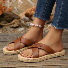 新款交叉绑带平底凉鞋，时尚优雅，适合海滩和日常穿着，百搭女士凉鞋 - 摩卡棕 - 查看 14