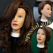 Cabeza de maniquí de cabello humano rizado 100% africano con soporte, adecuado para práctica de peluquería, salón de belleza, trenzado, corte y peinado - Negro - Ver 17