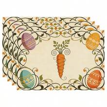 Bộ 4 tấm lót bàn chủ đề Lễ Phục Sinh, họa tiết thỏ đáng yêu với trứng Phục Sinh và hoa lá, thích hợp cho tiệc tùng, trang trí ngày lễ và lễ Phục Sinh. Kích thước: 30x45cm, phù hợp cho trang trí nhà cửa theo mùa, trang trí bàn ăn ngày lễ, trang trí theo phong cách nhà nông thôn, có thể giặt được. Một lựa chọn quà tặng lý tưởng. - Nhiều màu - Xem 11