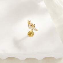 1pc Fashionable Minimalist Diamond Stainless Steel Leaf Earrings, Suitable For Women's Daily Wear - Leaves - View 12