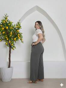 Duna Plus Size Wide-Leg Pants - 深灰色 - 查看 3