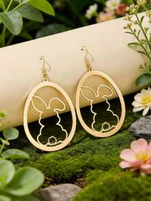 1 par de pendientes de conejo europeos y americanos a la moda, pendientes de conejo redondos exagerados y huecos, adecuados para el uso diario de las mujeres y celebraciones festivas, regalo de Pascua - Amarillo Oro - Ver 2