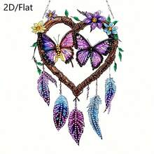 2D/Flat Butterfly Dream Catcher Pendant, Asymmetrical Diamond Art Painting Kit, Home Wall Door Decor Creative Gift, Ideal Holiday Gift, No Electricity Required - A - View 6