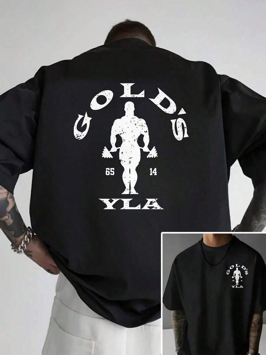 Men's Vintage Bodybuilding Graphic T-Shirt - Retro 1980s Gym Design With Golden's Weightlifting Print, 1985-1987 Year Range & Mr. Olympia Winner Text - Machine Washable All-Season Casual & Outdoor Muscle Tee For Fitness Enthusiasts, Classic Round Neck Short Sleeve Comfortable Shirt For Casual Attire, Ideal For Labour Day And Gym Activities, Bold Golden's Back Print With Flexing Muscle Design, Gym Shirt, Workout Clothing, Highquality Print, Durable Material, Bodybuilding Fans - 黑色 - 查看 1