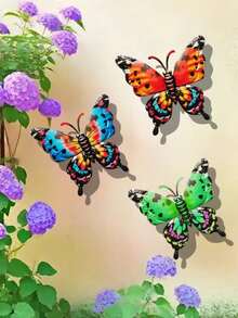 1 pieza/3 piezas Decoración de pared de mariposa 3D vibrante de metal, decoración de arte de hierro, adecuada para jardín, patio, sala de estar, dormitorio, patio, balcón, arte de cerca al aire libre, regalo para amigos y familiares - A - Ver 6