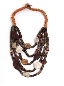 Bohemian Style Maillard Multi-Layer Wooden Beaded Necklace, Niche Design Retro Resin Splicing Choker - Brown - View 5