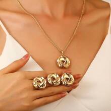 Women's Necklace, Ring And Earrings Set With Knot Design, Elegant And Contemporary Look - Vàng - Xem 2