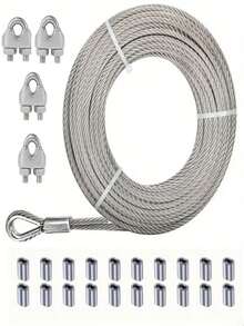 5m, 10m, 20m Cuerda de acero para exteriores, cuerda de tendedero, cuerda de carpa, cuerda de red de sombra, cuerda autoadjustable - Plateado - Ver 1