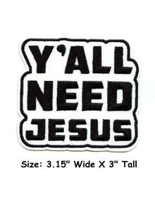 1 pieza Parche "Yall Need Jesus" con bordado de texto religioso para planchar - Multicolor - Ver 2