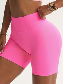 高腰收腹短裤、隐形提拉紧身短裤、骑行短裤（曲线版）、女士平角内裤、束腰带、大码曲线短裤、黑色短裤、紧身短裤、女士健身短裤、女士平角内裤 - 玫紅色 - 查看 3