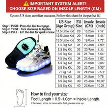 GUANGLAN USB充电发光轮滑鞋，双轮设计，前轮可拆卸，后轮隐藏，7色灯光运动鞋，男女童均适用。[尺码提示：请参考图片中的尺码表] 儿童旋转扣网面透气轮滑鞋，幼儿及大童（欧码28-37）闪光运动鞋 - 黑色 - 查看 2