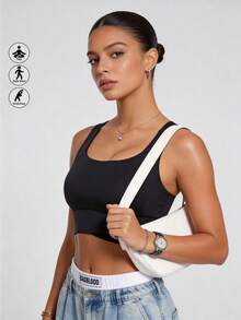 Runway Rest Top de yoga tipo top de tirantes, sujetador deportivo transpirable con función de absorción de impactos y recogido que le da una hermosa forma a la espalda durante el entrenamiento, top de gimnasio - Negro - Ver 3