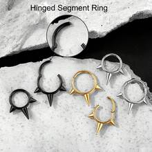 1PC Nose Ring Hoop Punk Stainless Steel Hypoallergenic 16G 18K Gold Plated Hinged Septum Spiked Nose Lip Puncture, Cartilage Hoop,Helix Tragus Ear Lobe Earring,Unisex ,Black 8mm 10mm Women And Men Body Pierecing Jewelry - N026 - View 3